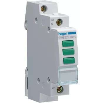 HAGER SVN221 αρθρωτή λυχνία σήμανσης, 230V AC, 3 x πράσινο LED, ράγα DIN