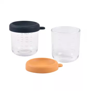 BEABA Σετ Βάζων Γυαλιού με Καπάκια 2 x 250 ml Night Blue/Honey