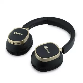 Guess Bluetooth Over-Ear Ακουστικά ENC Rectangle Metal Script Μαύρα