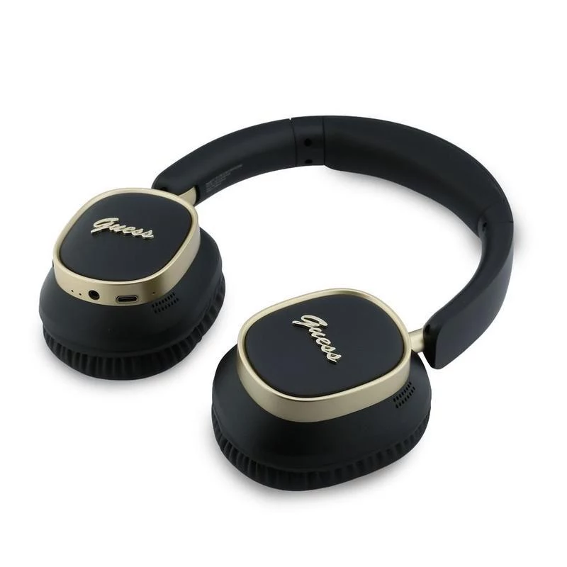 Guess Bluetooth Over-Ear Ακουστικά ENC Rectangle Metal Script Μαύρα