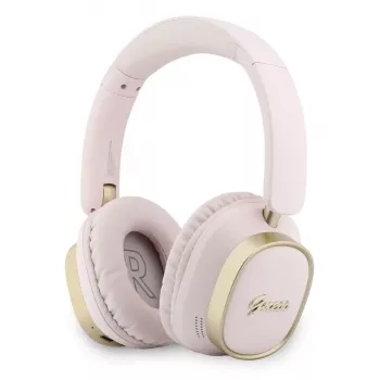 Guess Bluetooth Over-Ear Ακουστικά ENC Rectangle Metal Script Ροζ