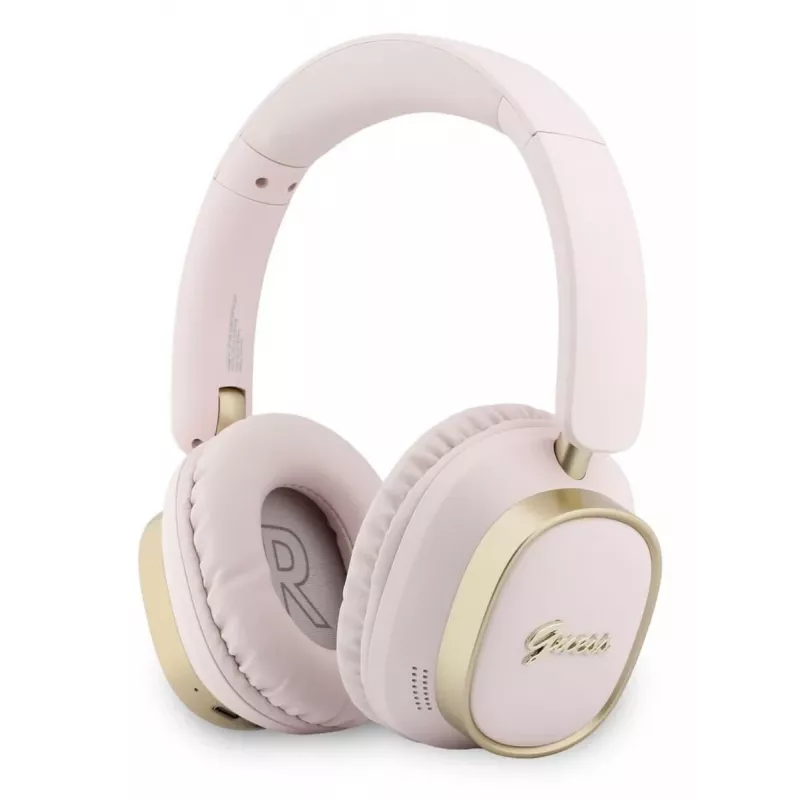 Guess Bluetooth Over-Ear Ακουστικά ENC Rectangle Metal Script Ροζ