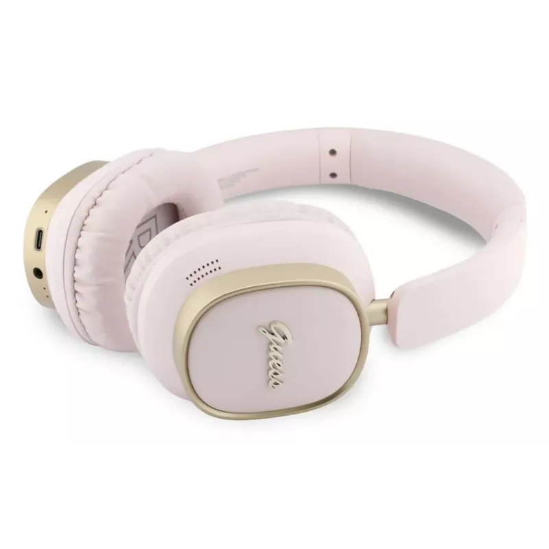 Guess Bluetooth Over-Ear Ακουστικά ENC Rectangle Metal Script Ροζ