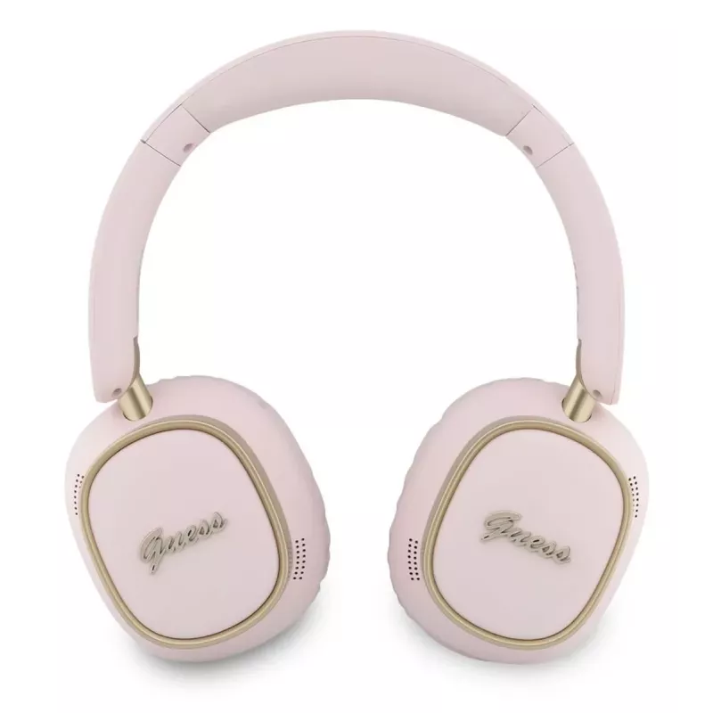 Guess Bluetooth Over-Ear Ακουστικά ENC Rectangle Metal Script Ροζ