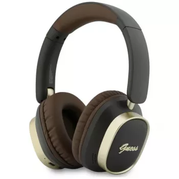 Guess Bluetooth Over-Ear Ακουστικά ENC Rectangle Metal Script Καφέ