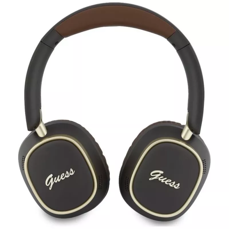 Guess Bluetooth Over-Ear Ακουστικά ENC Rectangle Metal Script Καφέ