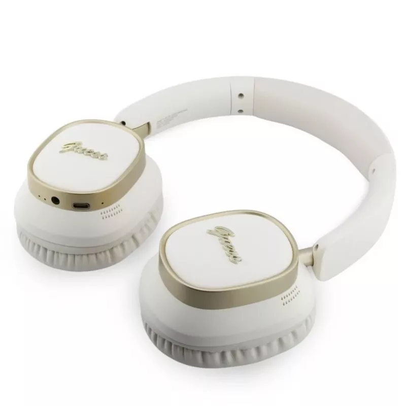 Guess Bluetooth ENC Rectangle Metal Script Over-Ear Ακουστικά Λευκά