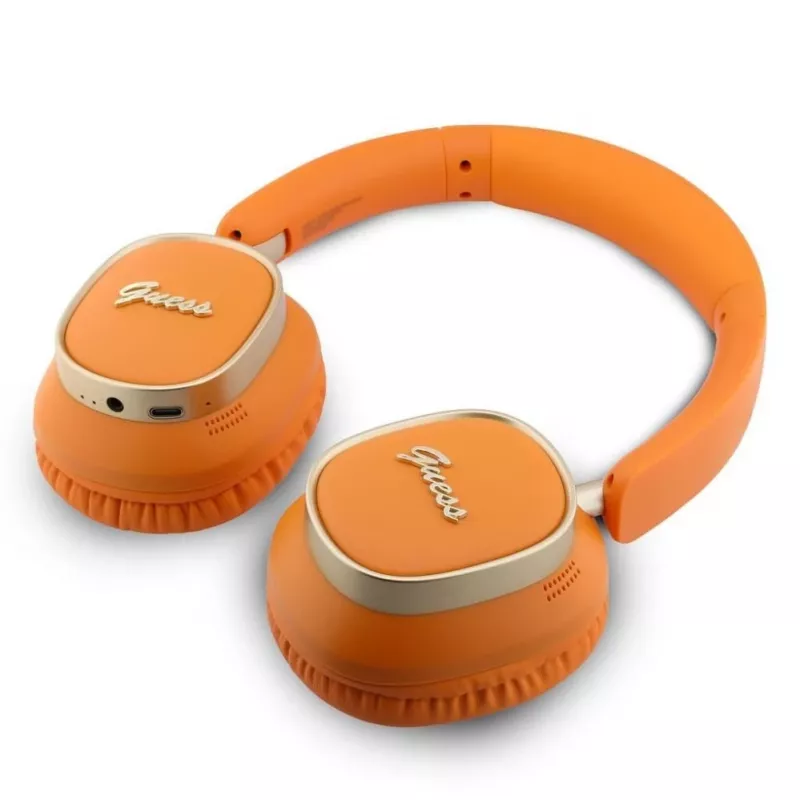 Guess Bluetooth On-Ear Ακουστικά Rectangle Metal Script Πορτοκαλί