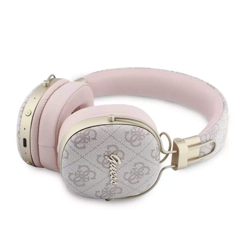 Guess Over-Ear Bluetooth Ακουστικά ENC Metal 4G Script Logo Ροζ