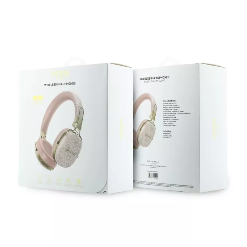 Guess Over-Ear Bluetooth Ακουστικά ENC Metal 4G Script Logo Ροζ