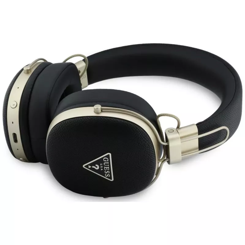 Guess Over-Ear Bluetooth Ακουστικά με ENC, Μεταλλικό Κοκκώδες Τριγωνικό Λογότυπο, Μαύρα