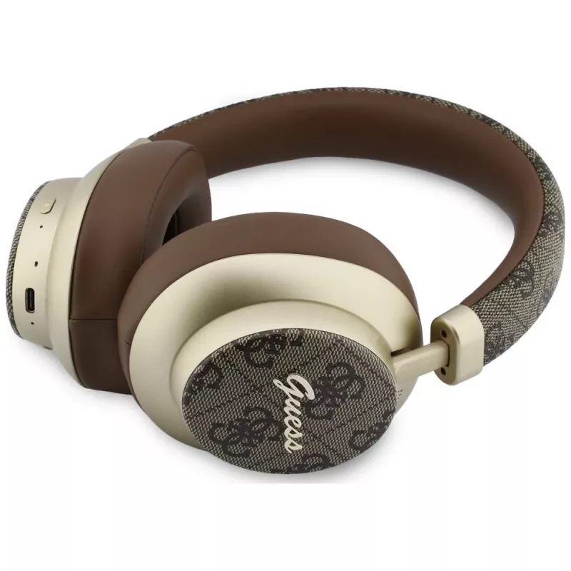 Guess GUE005457 Over-Ear Bluetooth Ακουστικά με ENC, Καφέ, Σχέδιο Gold Script Metal