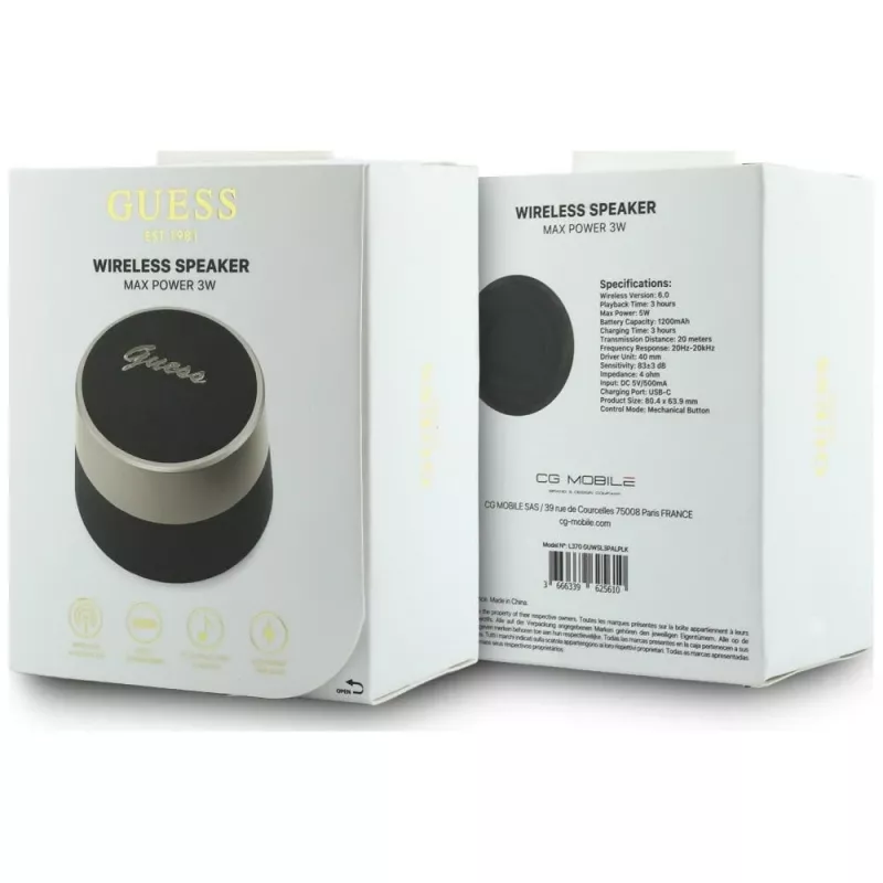 GUESS Bluetooth Ηχείο 5W Script MetalLogo Μαύρο