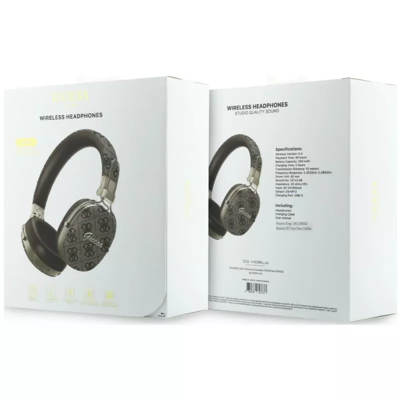 Guess GUE005462 Bluetooth Over-Ear Ακουστικά με ENC, Μεταλλικό Σχέδιο, 4G Script Logo, Καφέ