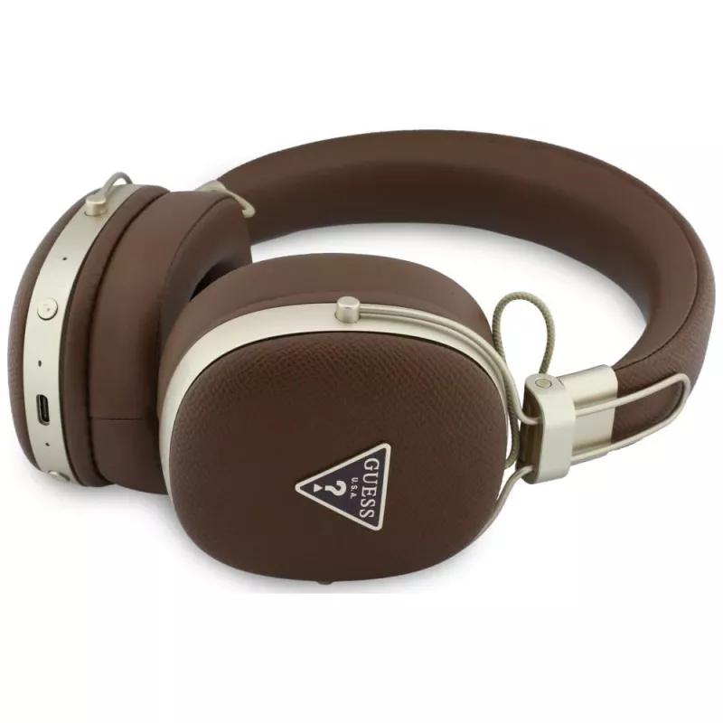 Guess GUE005460 Bluetooth On-Ear Ακουστικά με ENC, Καφέ, Μεταλλικό Κοκκώδες Τριγωνικό Λογότυπο