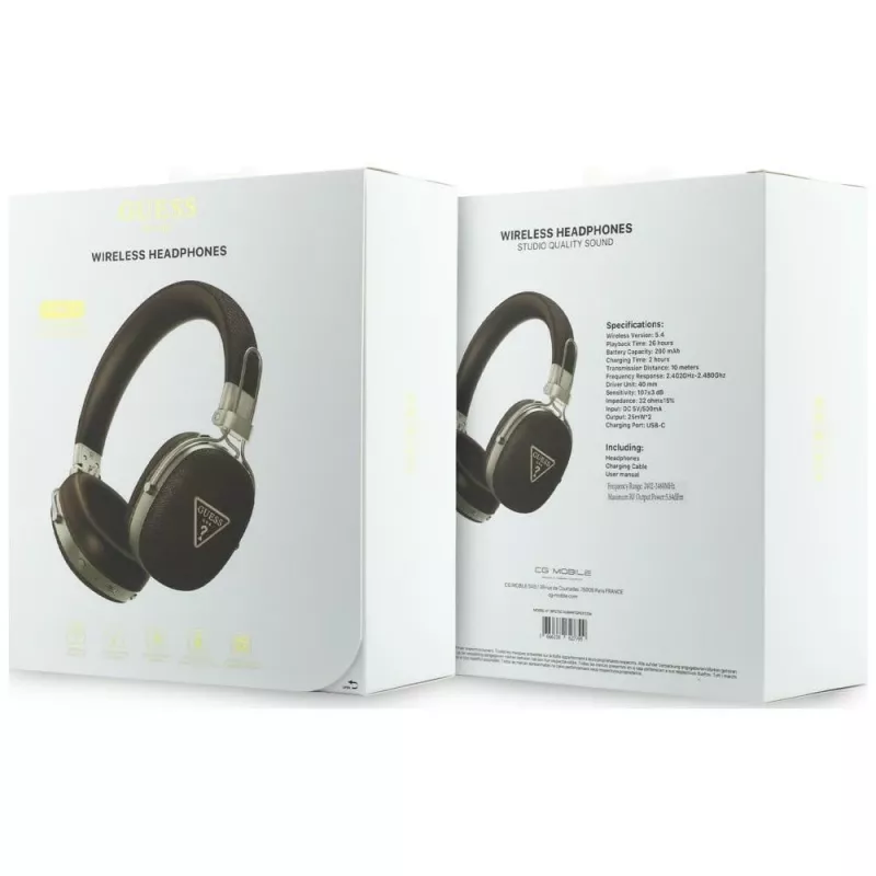 Guess GUE005460 Bluetooth On-Ear Ακουστικά με ENC, Καφέ, Μεταλλικό Κοκκώδες Τριγωνικό Λογότυπο