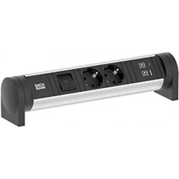 Bachmann 708.001 CYCLE πολύπριζο γραφείου 2x Schuko CEE7/3 με διακόπτη, καλώδιο 2m, Αλουμίνιο/Μαύρο