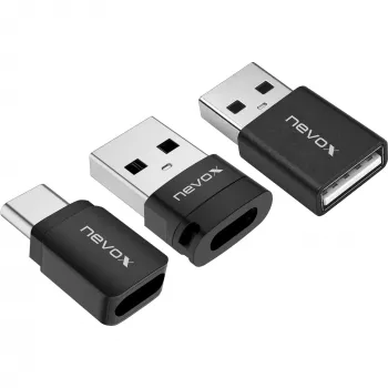 NEVOX Data Blocker (συσκευασία 3 τεμ.) - USB-A βύσμα αρσενικό σε υποδοχή θηλυκή, απλός προσαρμογέας φόρτισης, αποτρέπει το Juice Jacking, Μαύρο