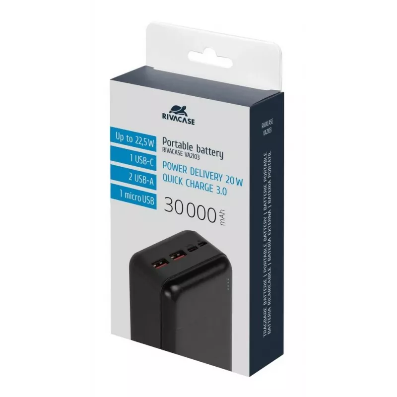 Rivacase VA2103 Power Bank 30000 mAh 22.5W Μαύρο