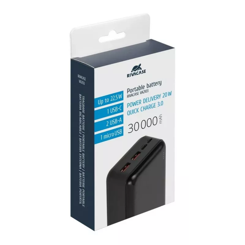 Rivacase VA2103 Power Bank 30000 mAh 22.5W Μαύρο