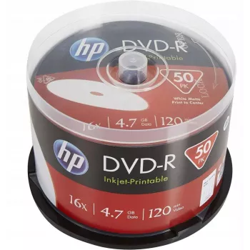 Verbatim HP Inkjet-Printable DVD-R Spindle (50 Δίσκοι) - 16x, 4.7 GB, AZO Dye, Λευκή Εκτυπώσιμη Επιφάνεια