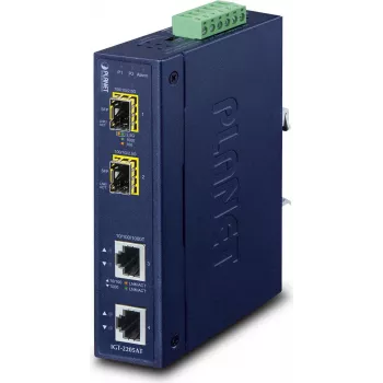 Planet IGT-2205AT Βιομηχανικός μετατροπέας 2 θυρών Gigabit Ethernet σε SFP, IP30, -40°C έως 75°C