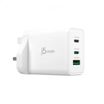 J5CREATE 65W GaN USB-C Φορτιστής 3 Θυρών UK Λευκό
