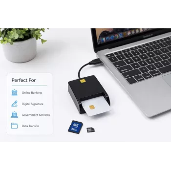 iLike 4-in-1 USB Smart Card Reader με υποστήριξη SIM, SD & Micro-SD, αναγνώστης CAC για ταυτότητες, τραπεζικές κάρτες, eID και κάρτες μνήμης, μαύρο