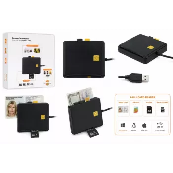 iLike 4-in-1 USB Smart Card Reader με υποστήριξη SIM, SD & Micro-SD, αναγνώστης CAC για ταυτότητες, τραπεζικές κάρτες, eID και κάρτες μνήμης, μαύρο