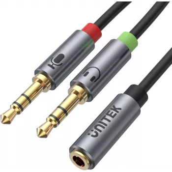 UNITEK Y-C957ABK 3.5mm Mini-Jack Καλώδιο διαχωριστή ήχου, Υποδοχή σε 2x Βύσμα, 20 cm, Μαύρο