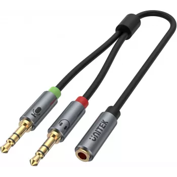 UNITEK Y-C957ABK 3.5mm Mini-Jack Καλώδιο διαχωριστή ήχου, Υποδοχή σε 2x Βύσμα, 20 cm, Μαύρο