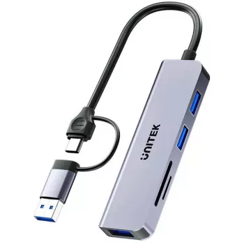 UNITEK 5-in-1 USB-C Hub με αναγνώστη καρτών SD και MicroSD, 5 Gbit/s, Space Grey