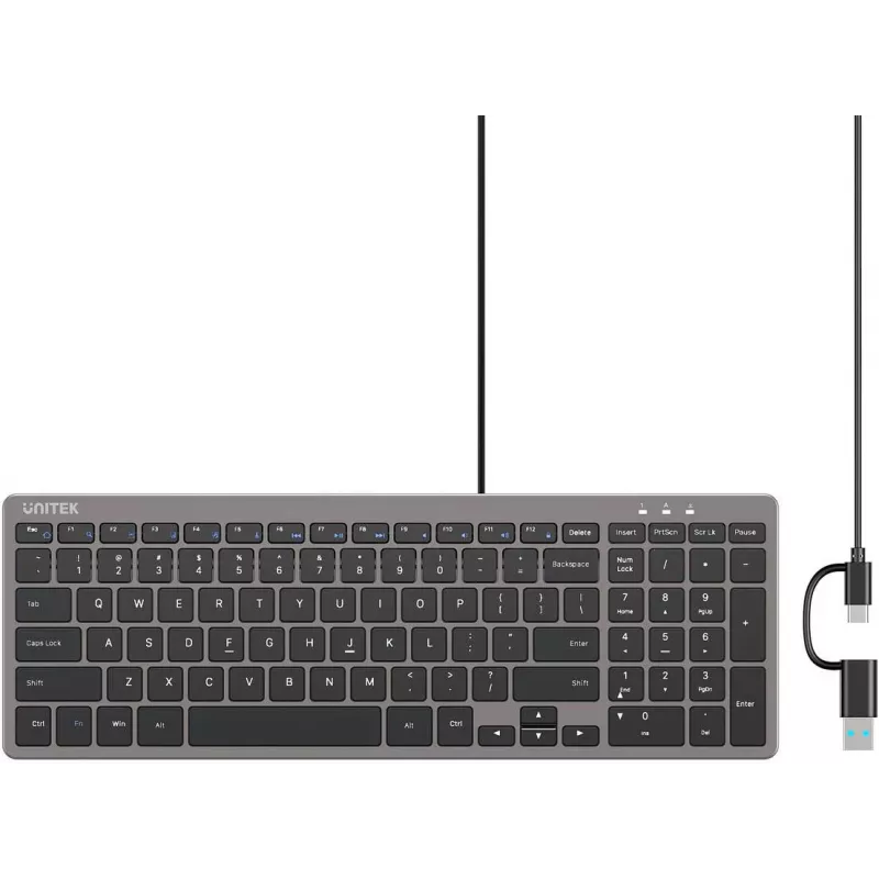 UNITEK SlimTap Ελαφρύ ενσύρματο πληκτρολόγιο γραφείου USB-C/USB-A