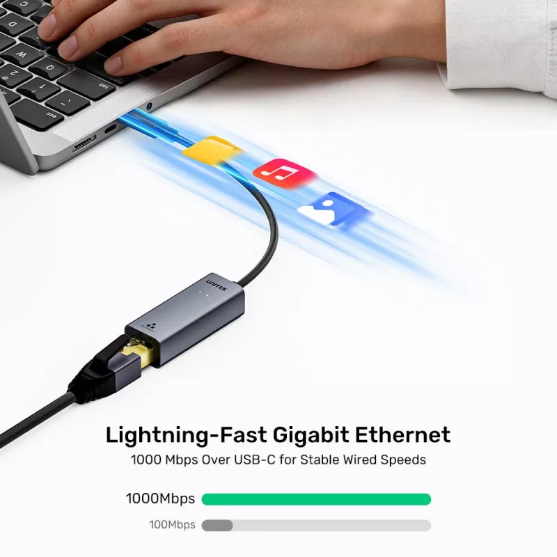 UNITEK Προσαρμογέας USB-C σε Gigabit Ethernet 1Gbps - Space Gray