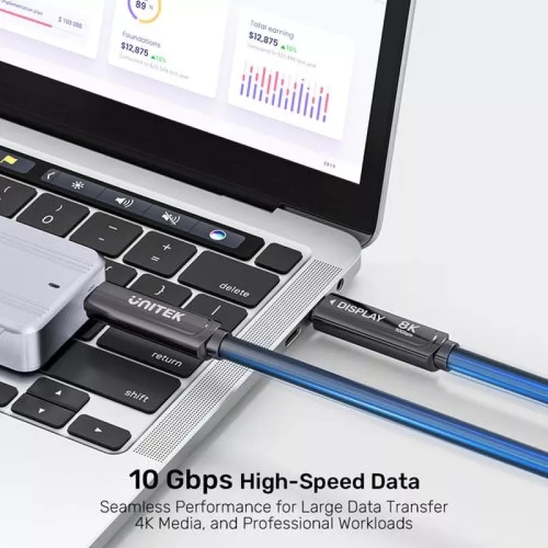 UNITEK USB-C Active Optical Cable 5m - 10Gbps, PD 60W, 8K@30Hz, μαύρο