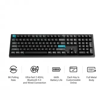 Keychron Q6U-P1 100% Full-Size Μηχανικό πληκτρολόγιο gaming, Gateron G Pro 3.0 Milk POM Red Switch, Hot-Swap, 8K Polling Rate, RGB, QMK/VIA, θήκη CNC αλουμινίου, Double-Shot PBT keycaps, καλώδιο USB-C ενσύρματο