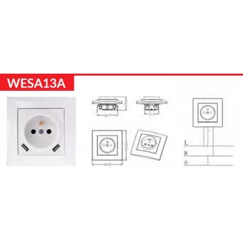 VCX WESA LC 13A Μεμονωμένη πρίζα με φορτιστή USB Λευκό