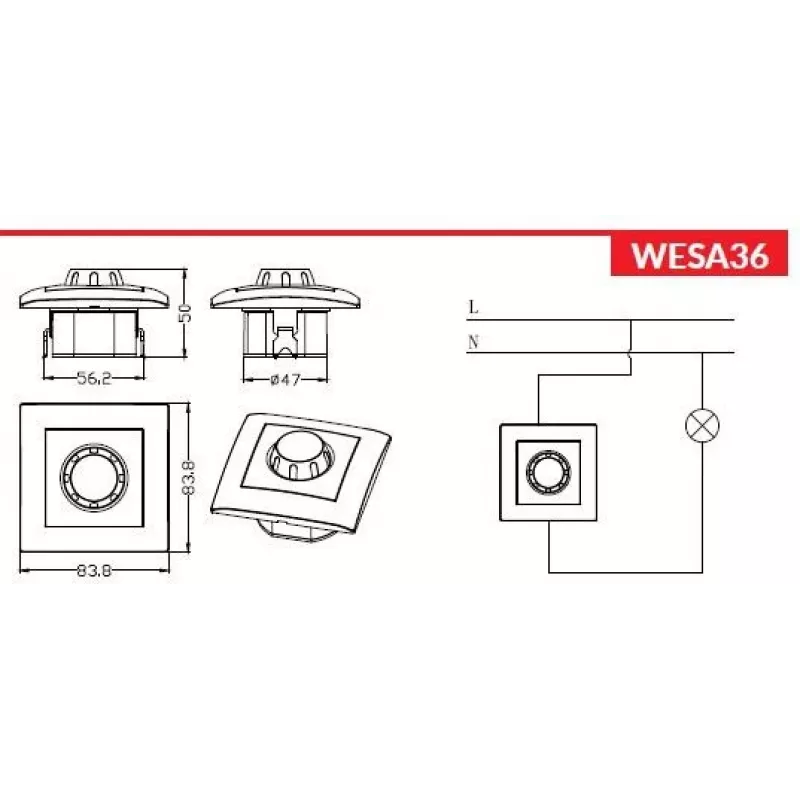 VCX WESA LC 36A LED Περιστροφικός ροοστάτης 200/600W Λευκό