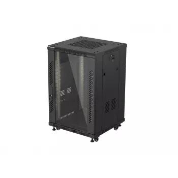 Lanberg Βάση 19 ιντσών 18U 600x600 Μαύρο ντουλάπι δαπέδου με γυάλινη πόρτα (Flat Pack)