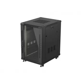LANBERG 18U 19 ιντσών Ντουλάπι rack διακομιστή δαπέδου 600x800mm Μαύρο με πόρτα από σκληρυμένο γυαλί (Flat Pack)