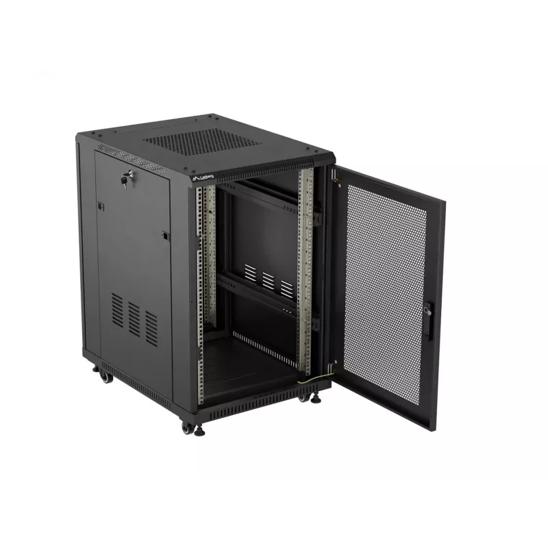 Lanberg Βάση 19 ιντσών 18U 600x800 mm μαύρο ντουλάπι δαπέδου με διάτρητες πόρτες (Flat Pack)