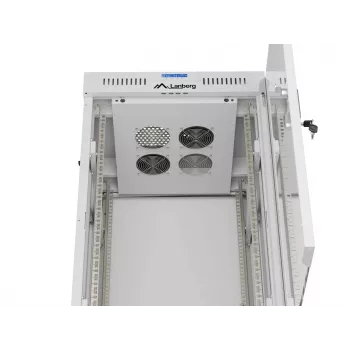 LANBERG 19 ιντσών 22U Θήκη δαπέδου 600x600 mm γκρι με πόρτα από σκληρυμένο γυαλί και οθόνη LCD (Flat Pack)