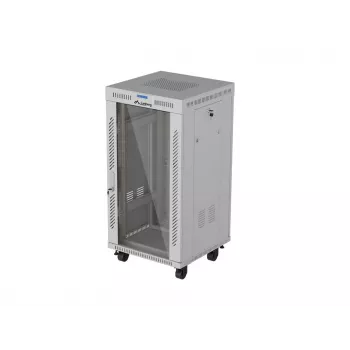 LANBERG 19 ιντσών 22U Θήκη δαπέδου 600x600 mm γκρι με πόρτα από σκληρυμένο γυαλί και οθόνη LCD (Flat Pack)