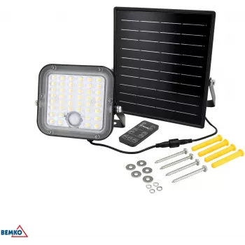 BEMKO SOLPAR ηλιακός LED προβολέας 10W 1500lm 3000/4000K IP65 μαύρο με αισθητήρα PIR