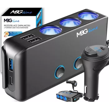 MBG Line HC67C διπλός διανομέας πριζών αναπτήρα αυτοκινήτου με 3 θύρες USB-A, 120 W, μαύρο