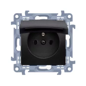 KONTAKT SIMON 10 Module 1x Πρίζα με Καπάκι IP44 Ακροδέκτες Ελατηρίου 16A 250V Ματ Μαύρο