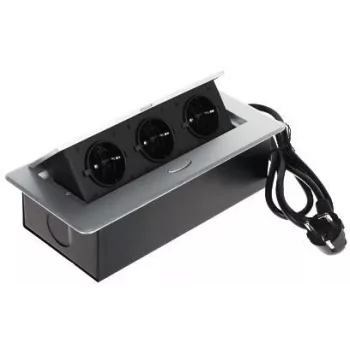 DELTA FPS-3S/CABLE Πολύπριζο επίπλων με 3 πρίζες, καλώδιο 1,5 m, Μαύρο