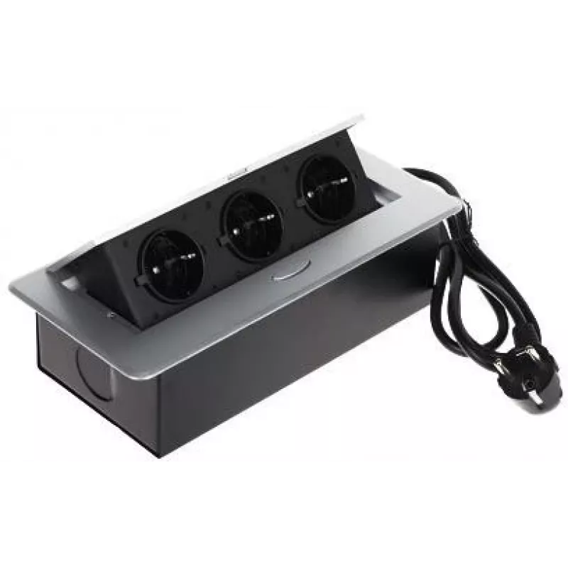 DELTA FPS-3S/CABLE Πολύπριζο επίπλων με 3 πρίζες, καλώδιο 1,5 m, Μαύρο