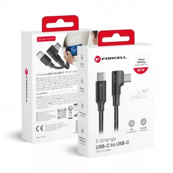 Forcell F-Energy CC-1Deg Καλώδιο USB-C σε USB-C 100W PD QC4.0 5A 2m Μαύρο 90° γωνιακό