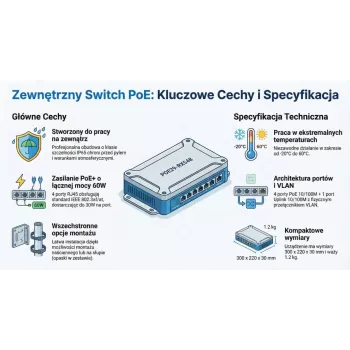 GETFORT GF-410-FU-PO Εξωτερικός διακόπτης PoE 4 θύρες PoE + 1 Uplink, 65W, IP65